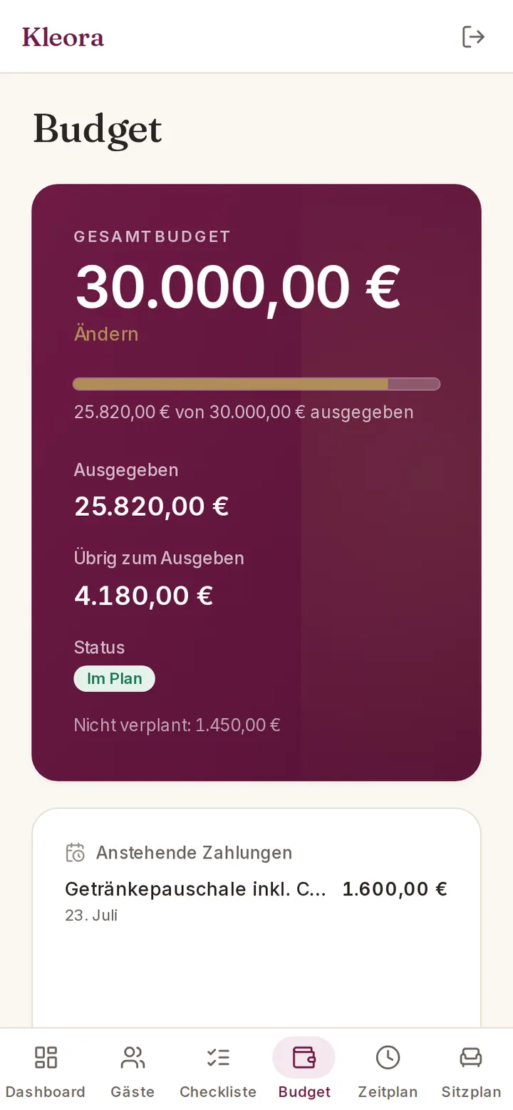 Kleora Budget: Screenshot der App