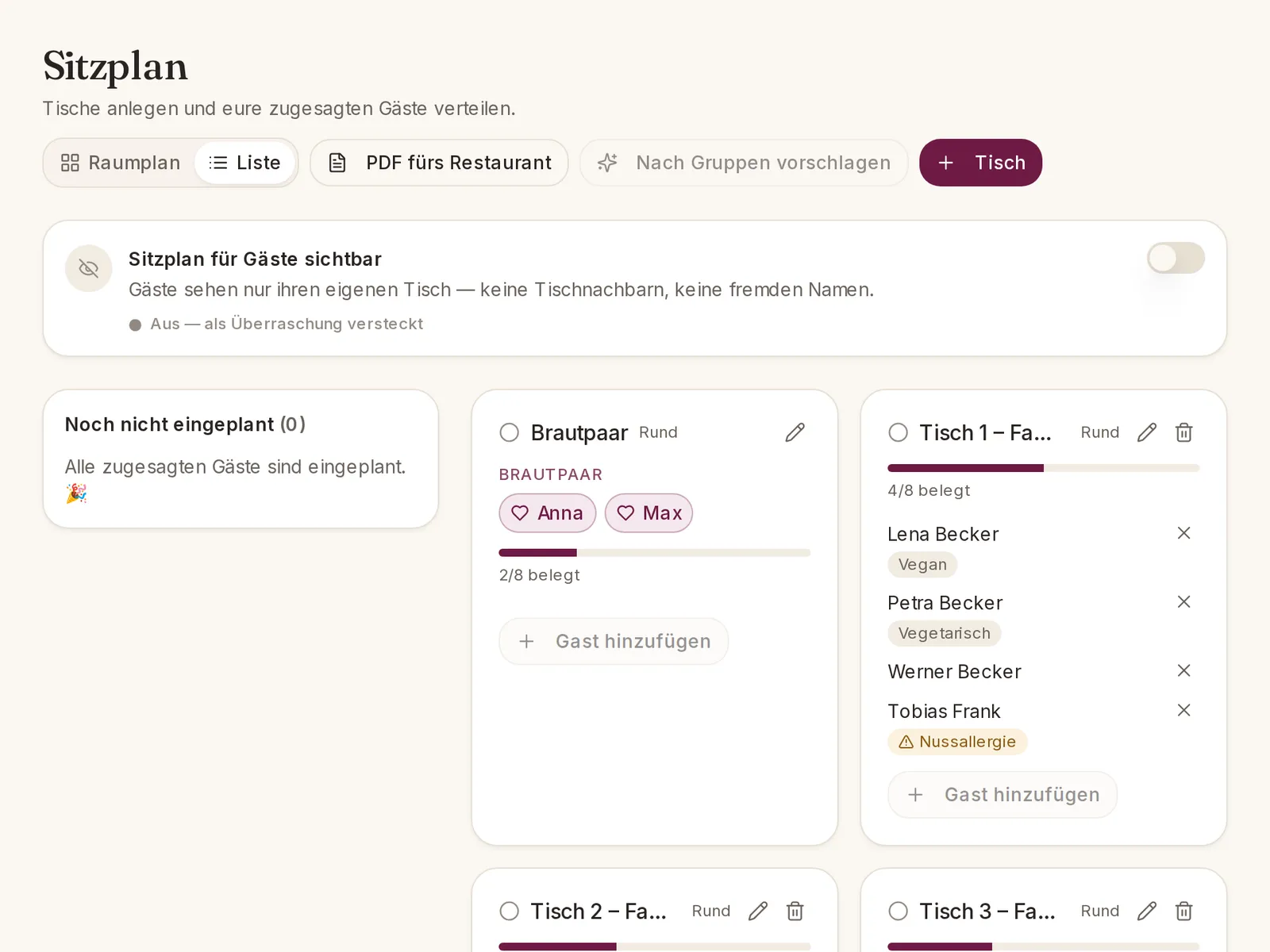 Kleora Sitzplan: Screenshot der App